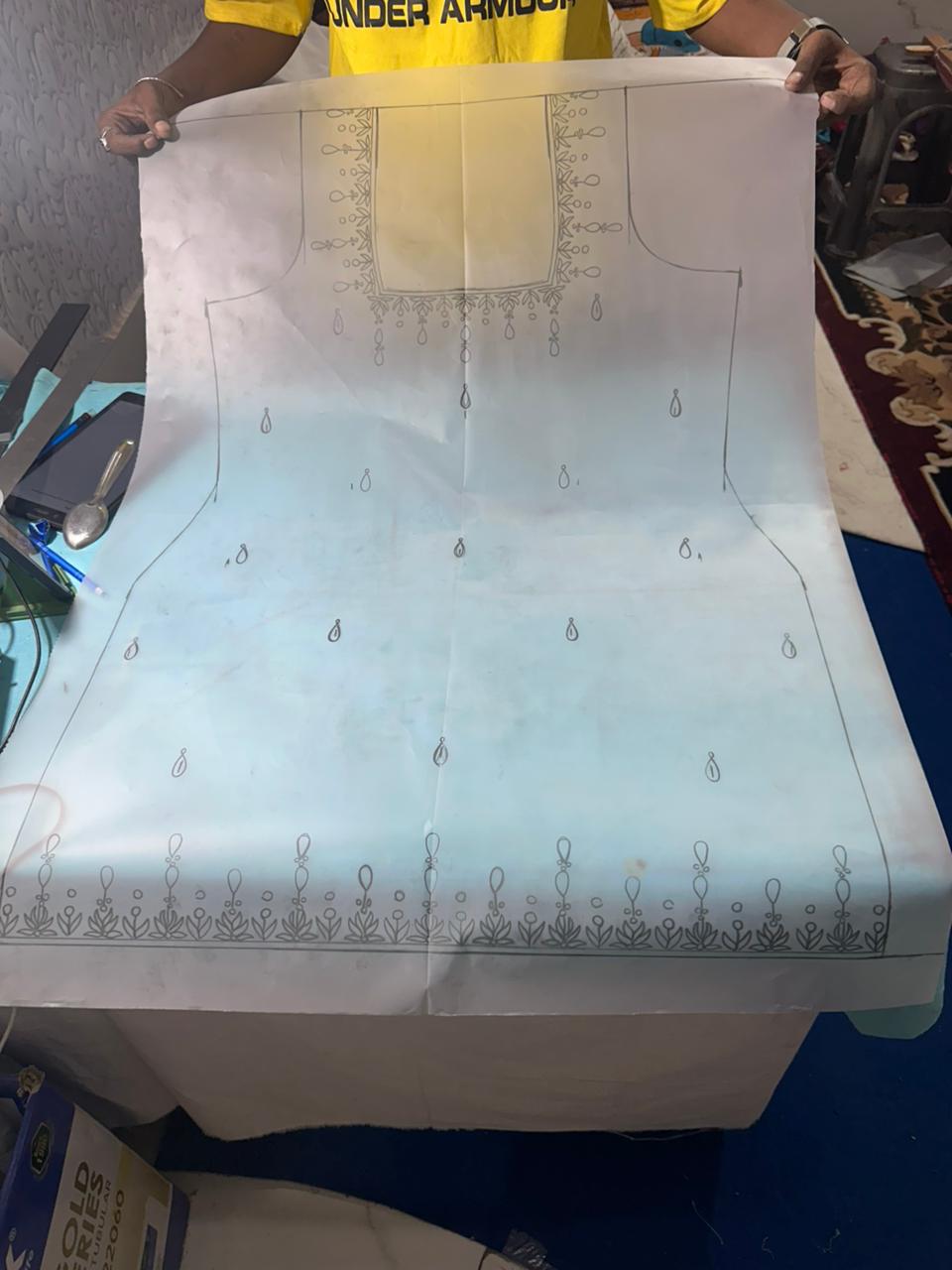 Royal Blue Hand Embroidered Unstitched Suit (Lining Will Be Provided)