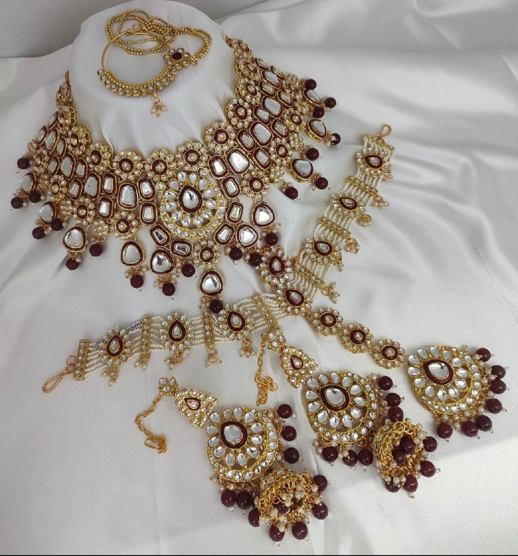 Kundan Maroon Choker Bridal Set | 3 Piece Necklace Collection