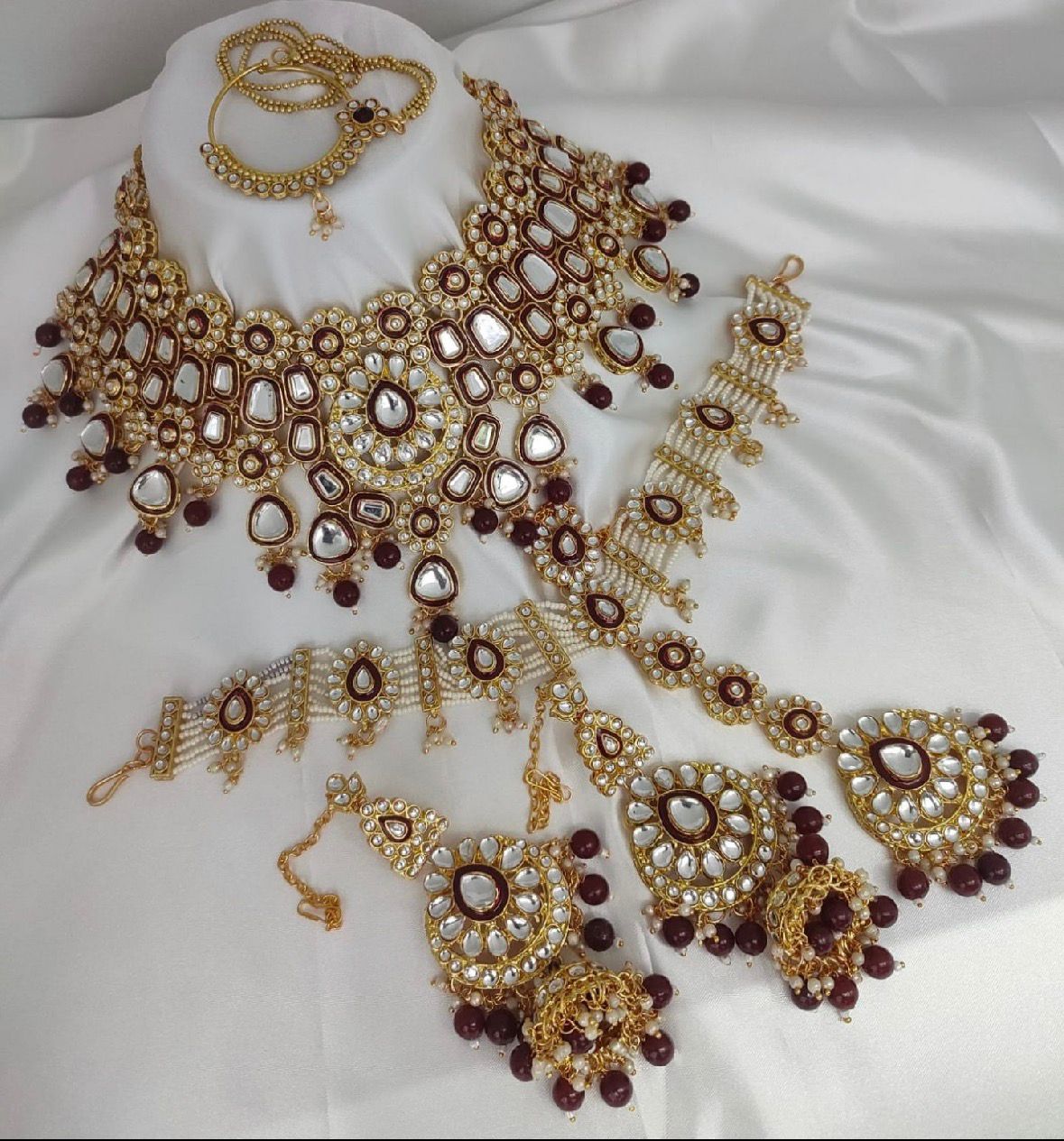 Kundan Maroon Choker Bridal Set | 3 Piece Necklace Collection