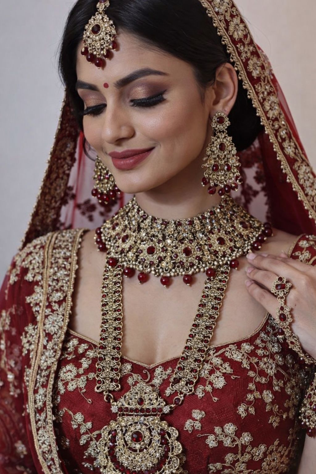 Kundan Maroon Bridal Jewelry Set | 7 Piece Dulhan Collection