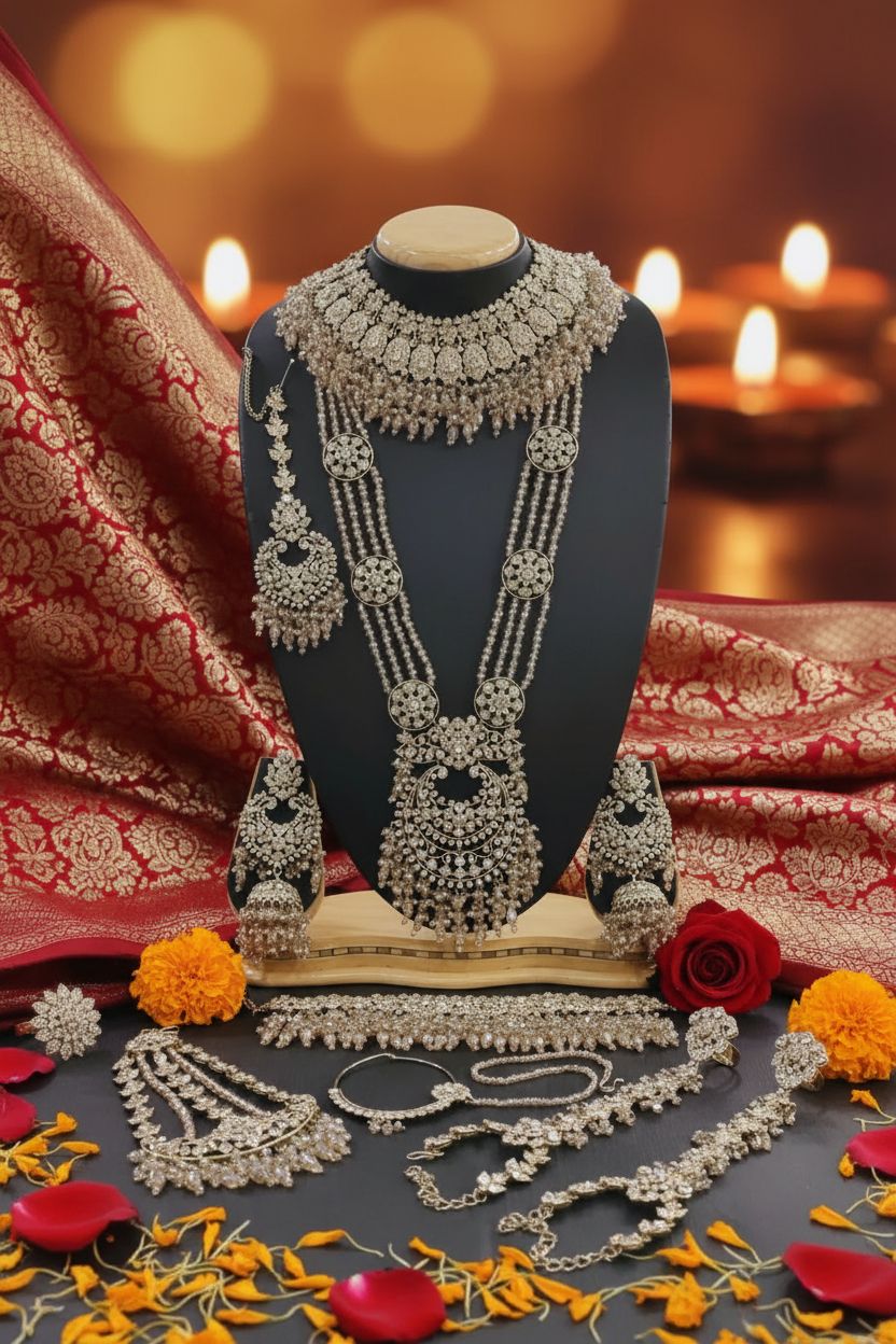 Kundan Crystal Bridal Jewelry Set | 7 Piece Premium Choker Collection