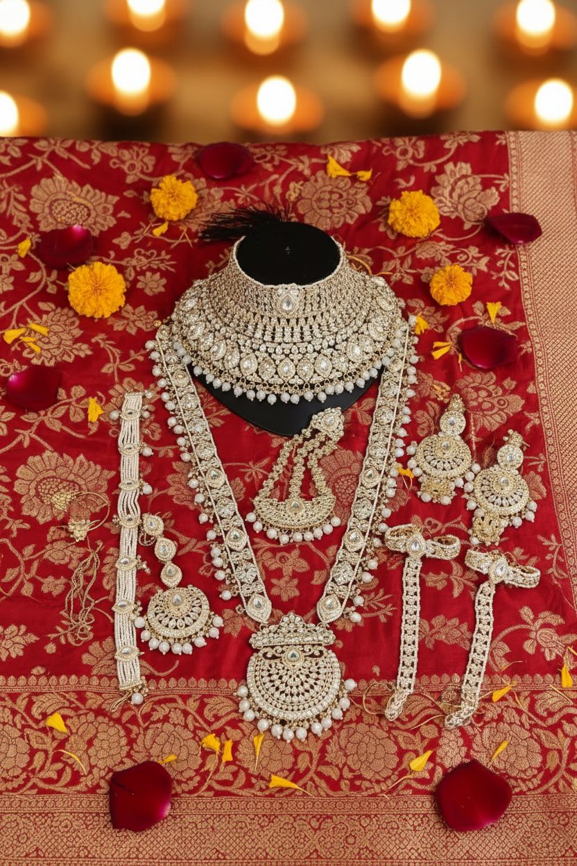 Kundan White Bridal Jewelry Set | 7 Piece Dulhan Collection
