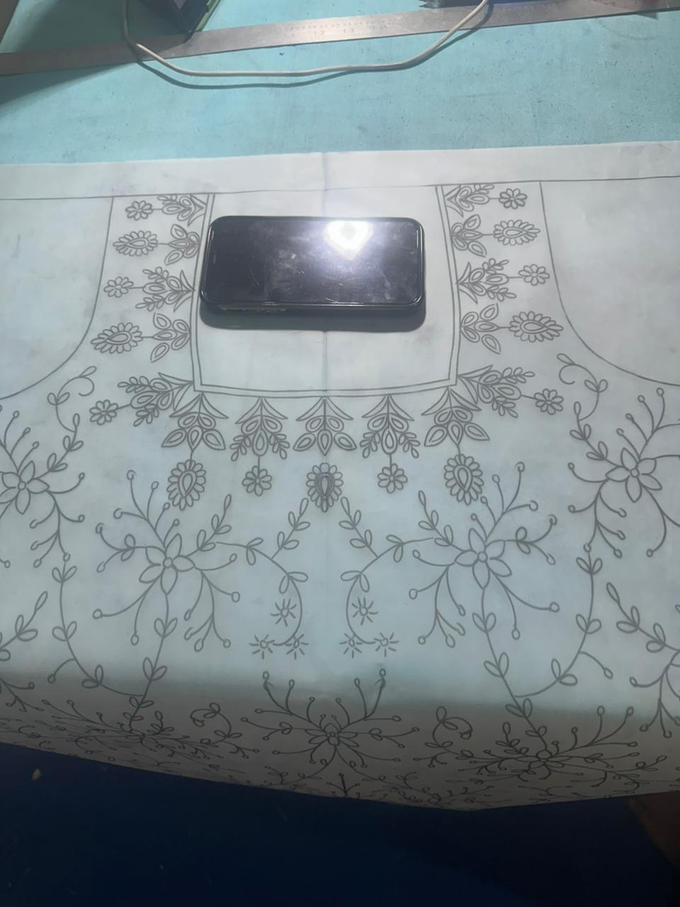 Ivory Blue Floral Hand Embroidered Unstitched Suit (Lining Will Be Provided)