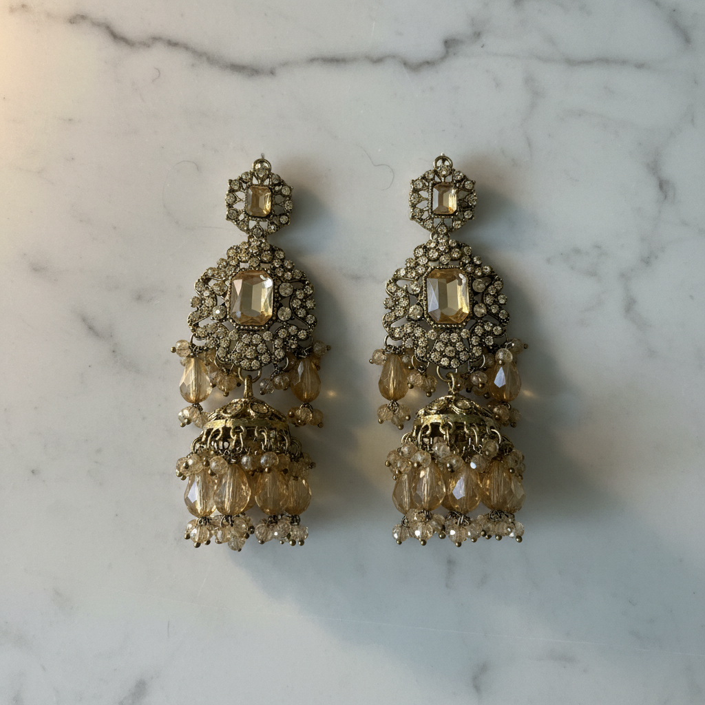 Gold Chandelier Jhumka Earrings