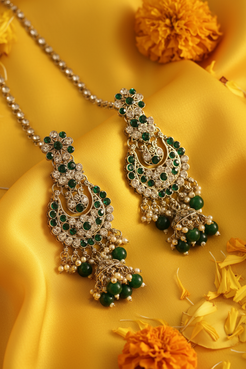 Kundan Green Bridal Jewelry Set | 7 Piece Dulhan Collection