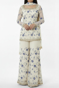 Ivory Blue Floral Hand Embroidered Unstitched Suit