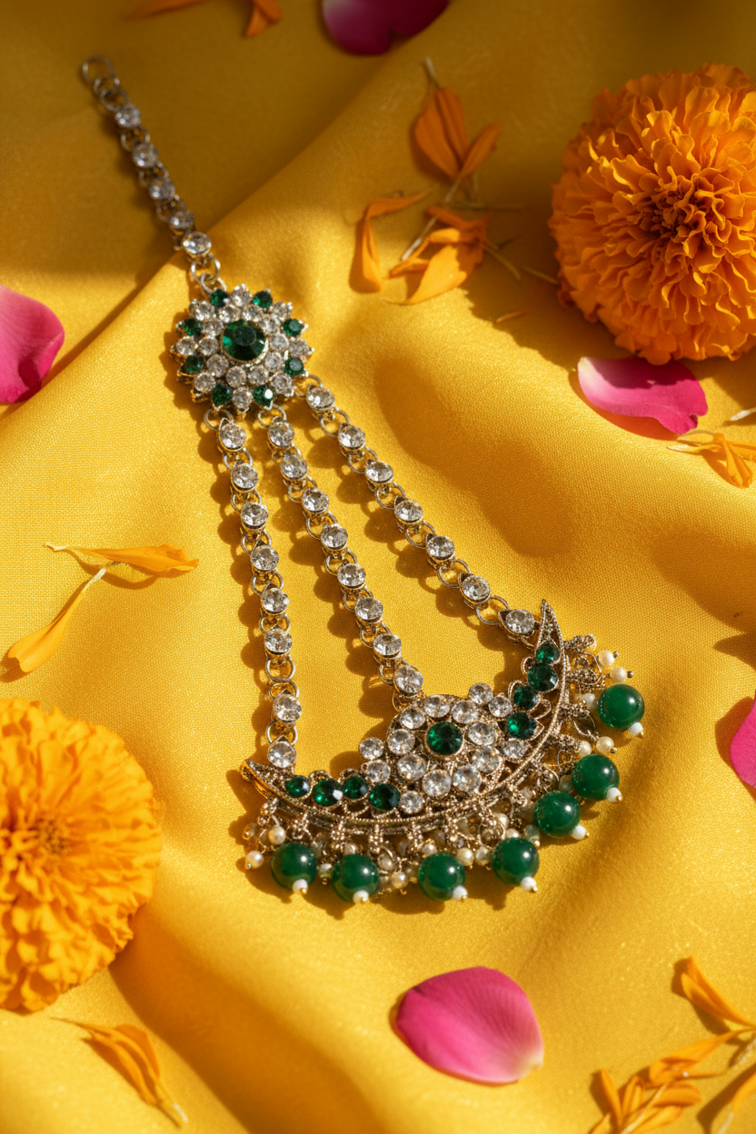 Kundan Green Bridal Jewelry Set | 7 Piece Dulhan Collection