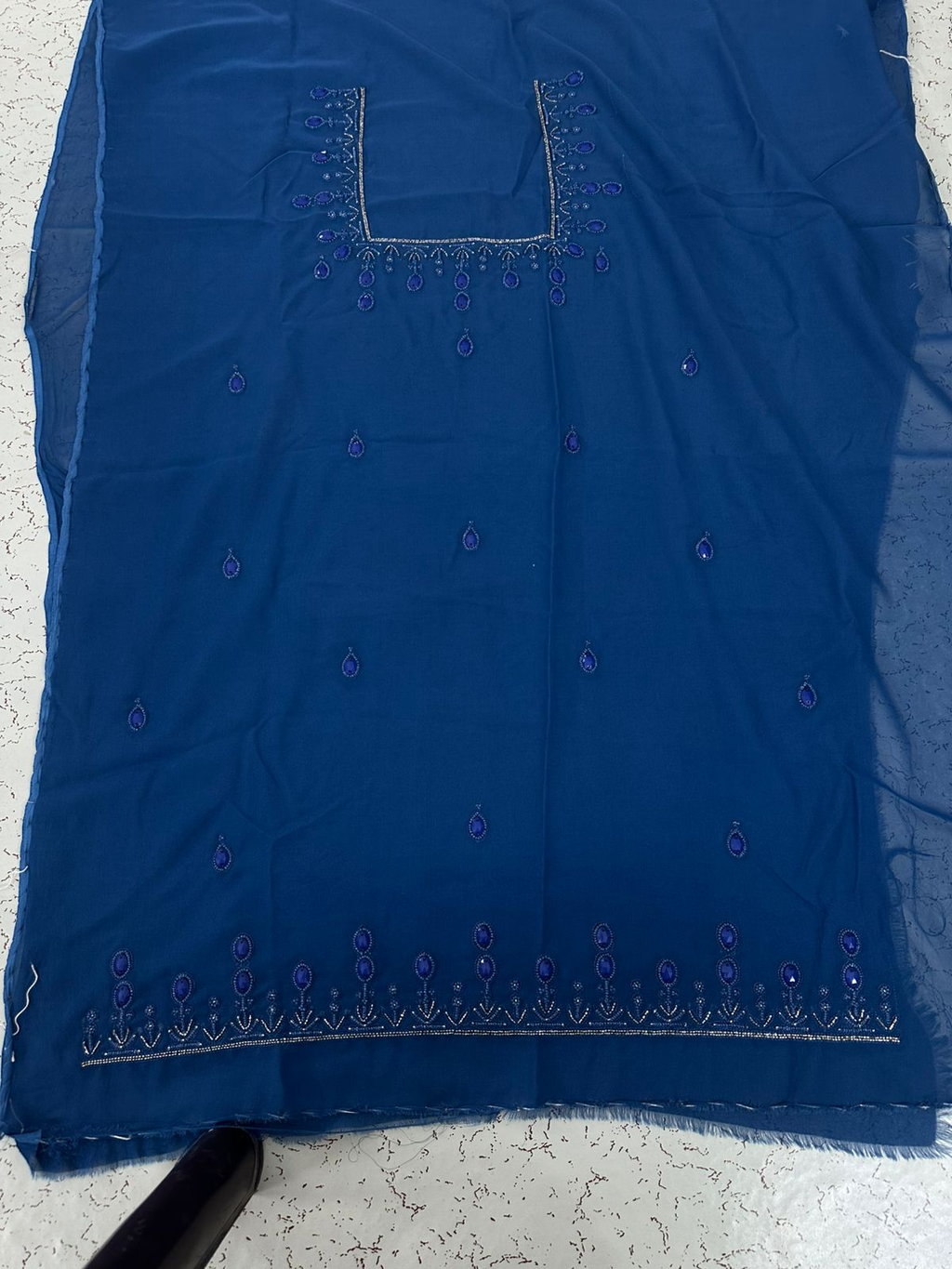 Royal Blue Hand Embroidered Unstitched Suit