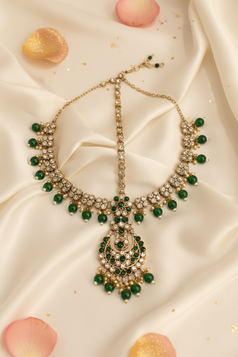 Kundan Green Bridal Jewelry Set | 7 Piece Dulhan Collection