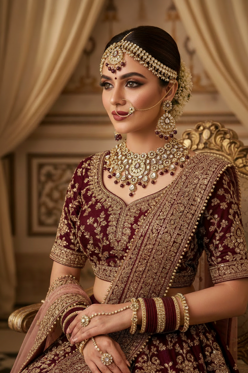 Indian Bride with Maroon Maang Patti