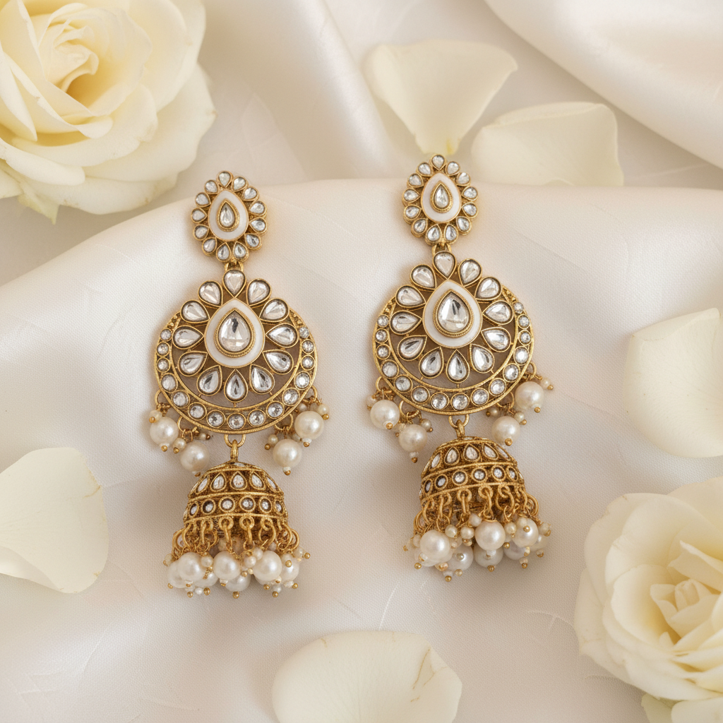 Kundan Chandbali Jhumka Earrings