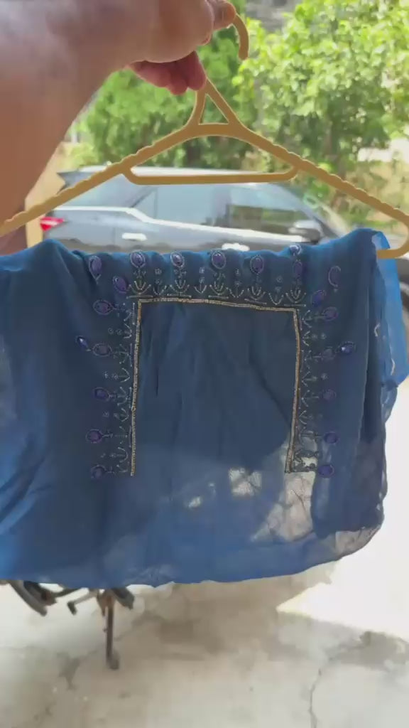 Royal Blue Hand Embroidered Unstitched Suit (Lining Will Be Provided)