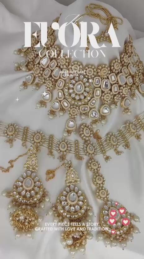 Kundan White Choker Bridal Set | 3 Piece Necklace Collection