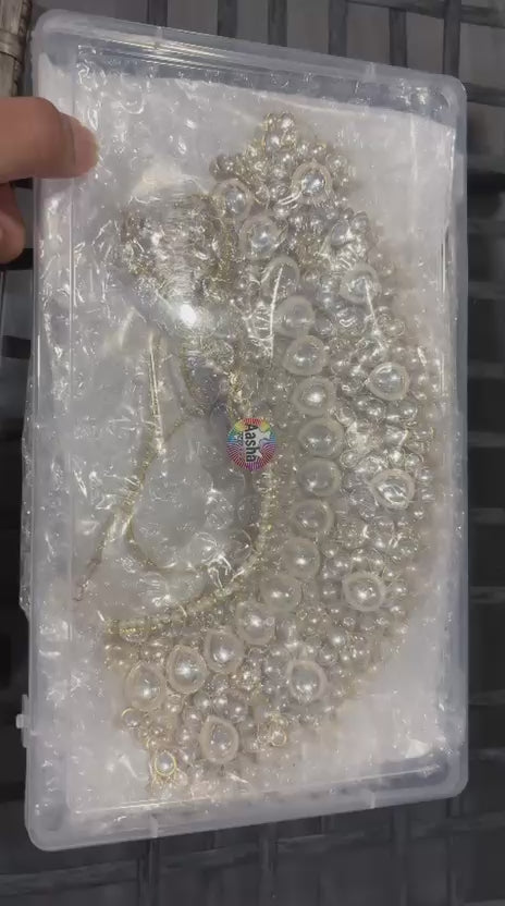 Kundan White Pearl Ethnic Bridal Jewelry Set | 4 Piece Collection